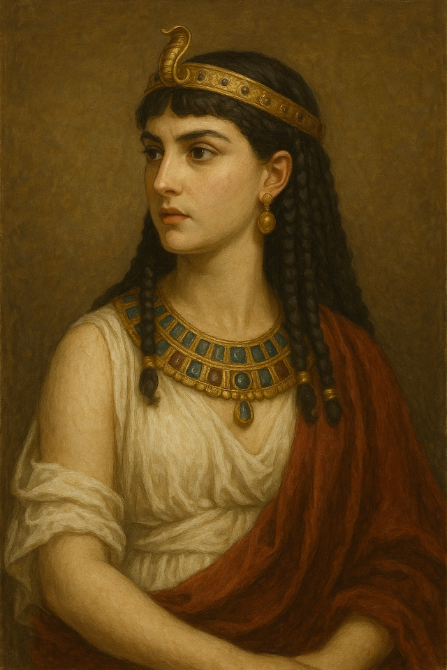 Portrait of Cleopatra VII, the last Pharaoh of Egypt, who famously died by confirmed poisoning—believed to be from a venomous asp bite.