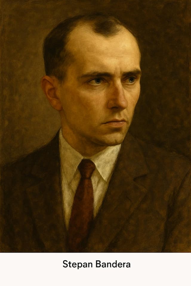 Oil painting of Stepan Bandera, Ukrainian nationalist leader, who was assassinated in Munich in 1959 by cyanide poisoning linked to the KGB.