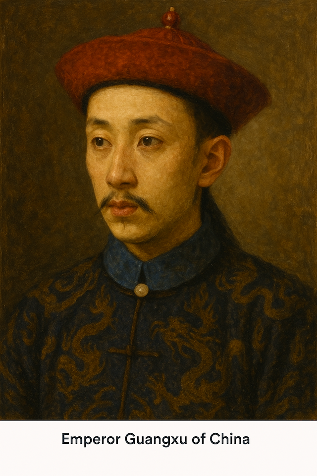 Oil painting of Emperor Guangxu of China, Qing Dynasty reformer who died in 1908, from confirmed arsenic poisoning under suspicious political circumstances.