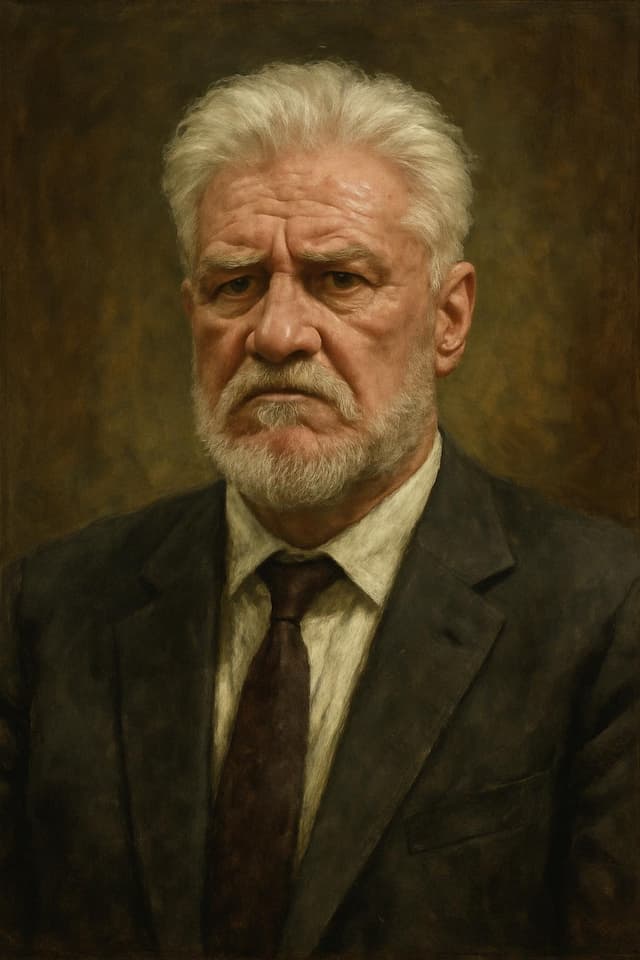 Oil painting of Slobodan Praljak, Bosnian Croat general who died in 2017, by confirmed cyanide poisoning after drinking poison in a Hague courtroom.