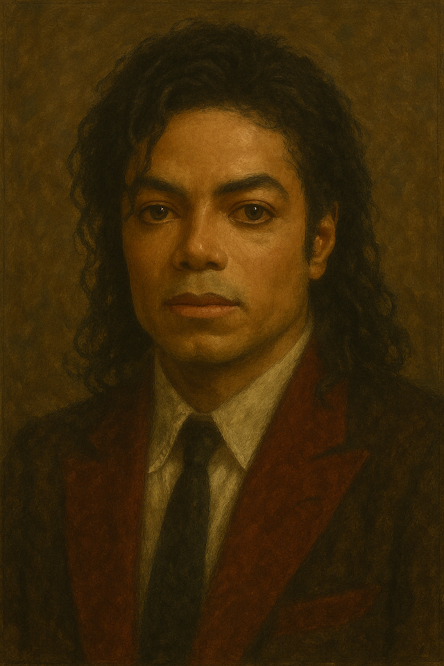 Oil painting of Michael Jackson, legendary pop icon, who died in 2009 from acute propofol and benzodiazepine poisoning under a physician’s care.