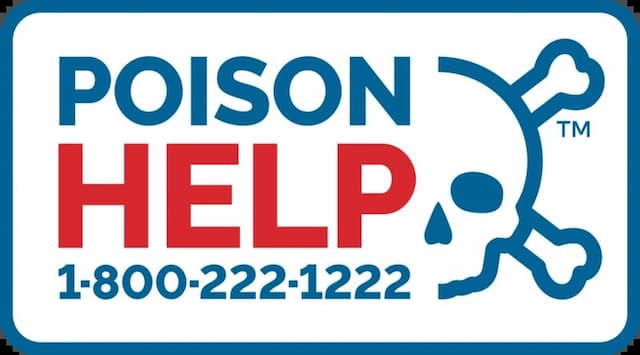 Poison Help logo featuring a red and blue design with the text “POISON HELP 1-800-222-1222” and a stylized skull and crossbones symbol, representing the national poison control hotline for emergency assistance in the United States.