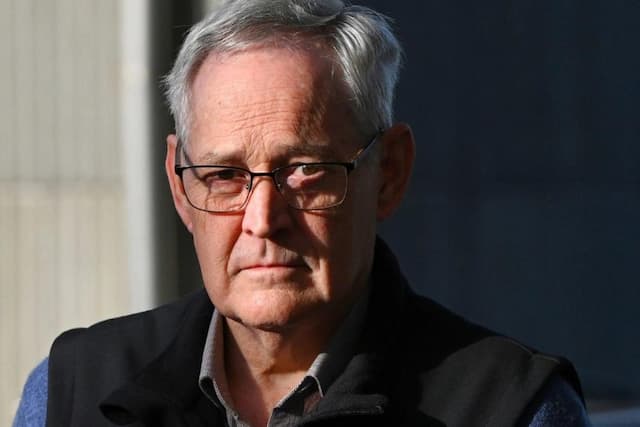 Ian Wilkinson, sole survivor of the Australian mushroom poisoning case, appearing outside court in Victoria after testifying against Erin Patterson in the death cap mushroom murder trial