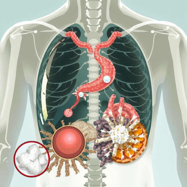 Medical illustration of aluminum phosphide poisoning effects on human organs, showing gastrointestinal and cardiac damage pathways, with a highlighted image of AlP tablets — related to case study on coconut oil lavage and metabolic acidosis management