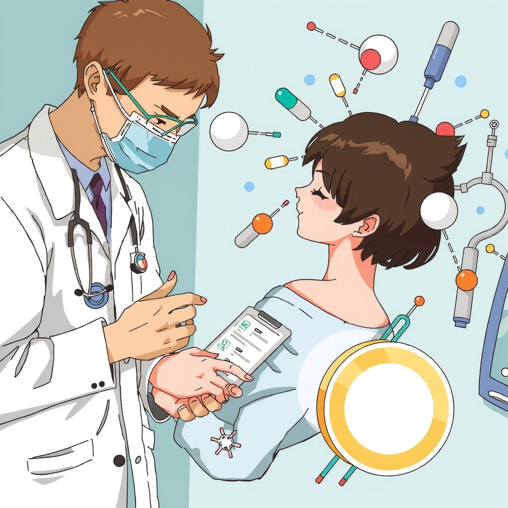 Illustration of a doctor monitoring a patient for opioid overdose, symbolizing research from the Fentalog Study on delayed intubation risk and optimal observation periods in emergency care