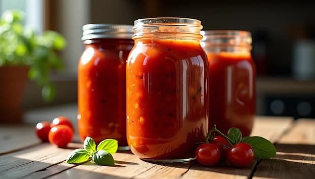 Glass jars filled with red pasta sauce on rustic table, illustrating FDA recall and food safety message