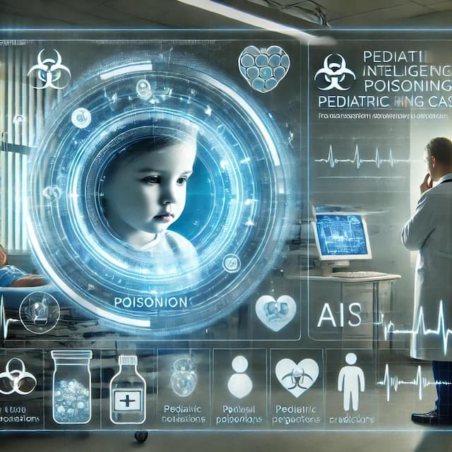 Futuristic medical illustration showcasing artificial intelligence and machine learning in predicting methadone poisoning outcomes in young children, enhancing clinical decision-making and patient care.